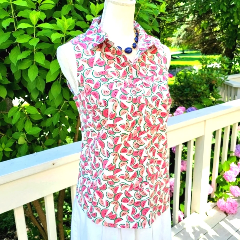 New! J. Crew size Small S sleeveless button-up cotton top watermelon NWT